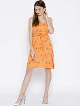 Load image into Gallery viewer, One shoulder overlap cross tie Printed Dress