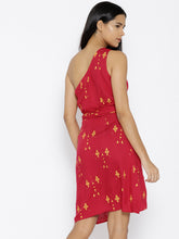 Load image into Gallery viewer, One shoulder overlap cross tie Printed Dress