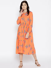 Load image into Gallery viewer, Midi dress with ikat print and balloon sleeve