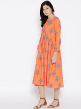 Load image into Gallery viewer, Midi dress with ikat print and balloon sleeve