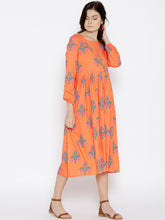 Load image into Gallery viewer, Midi dress with ikat print and balloon sleeve