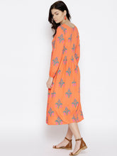 Load image into Gallery viewer, Midi dress with ikat print and balloon sleeve