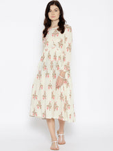 Load image into Gallery viewer, Midi dress with ikat print and balloon sleeve