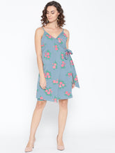 Load image into Gallery viewer, Overlap Rose Printed Dress with side tie up
