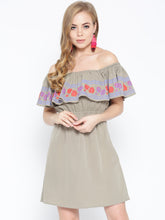 Load image into Gallery viewer, Off shoulder mini dress with print on the frill