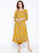 Load image into Gallery viewer, Front Cowl Midi Dress with Rose print
