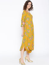Load image into Gallery viewer, Front Cowl Midi Dress with Rose print
