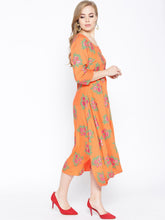 Load image into Gallery viewer, Front Cowl Midi Dress with Rose print