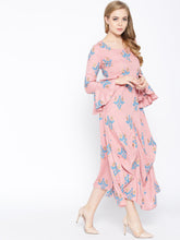 Load image into Gallery viewer, Bell Sleeve ikat print Long dress with front drape