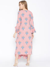 Load image into Gallery viewer, Bell Sleeve ikat print Long dress with front drape