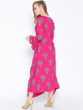 Load image into Gallery viewer, Bell Sleeve ikat print Long dress with front drape