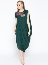 Load image into Gallery viewer, One side cowl asymettric dress with side floral print