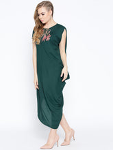 Load image into Gallery viewer, One side cowl asymettric dress with side floral print