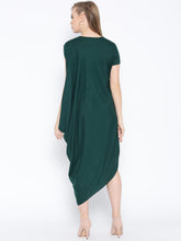 Load image into Gallery viewer, One side cowl asymettric dress with side floral print
