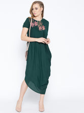 Load image into Gallery viewer, One side cowl asymettric dress with side floral print