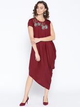 Load image into Gallery viewer, One side cowl asymettric dress with side floral print