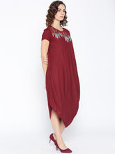 Load image into Gallery viewer, One side cowl asymettric dress with side floral print
