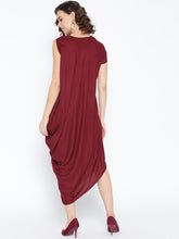 Load image into Gallery viewer, One side cowl asymettric dress with side floral print