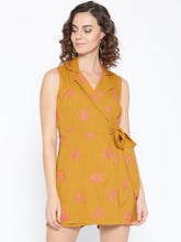 Load image into Gallery viewer, Overlap collar short jumpsuit with bee print