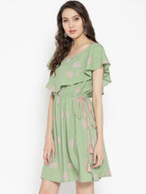 Load image into Gallery viewer, Boat neck Flare yoke with side tie up mini dress