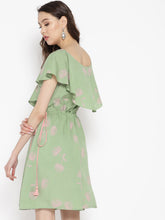 Load image into Gallery viewer, Boat neck Flare yoke with side tie up mini dress