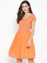 Load image into Gallery viewer, Cap sleeve with printed yoke skater dress