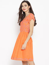 Load image into Gallery viewer, Cap sleeve with printed yoke skater dress