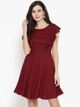 Load image into Gallery viewer, Frill sleeve deep back skater dress