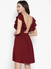 Load image into Gallery viewer, Frill sleeve deep back skater dress