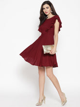 Load image into Gallery viewer, Frill sleeve deep back skater dress