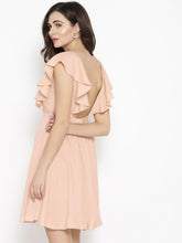 Load image into Gallery viewer, Frill sleeve deep back skater dress