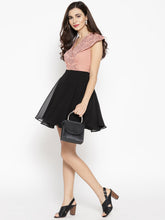 Load image into Gallery viewer, Broad collar with block print Skater Dress