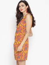 Load image into Gallery viewer, Pleated neck mini Shift Dress with print