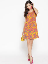 Load image into Gallery viewer, Pleated neck mini Shift Dress with print