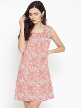 Load image into Gallery viewer, Pleated neck mini Shift Dress with print