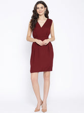 Load image into Gallery viewer, Pleated overlap deep neck mini dress