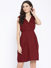 Load image into Gallery viewer, Pleated overlap deep neck mini dress