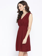 Load image into Gallery viewer, Pleated overlap deep neck mini dress