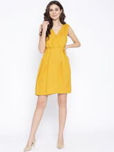 Load image into Gallery viewer, Pleated overlap deep neck mini dress