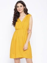 Load image into Gallery viewer, Pleated overlap deep neck mini dress