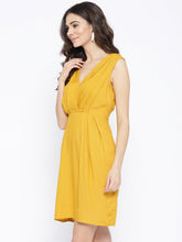 Load image into Gallery viewer, Pleated overlap deep neck mini dress