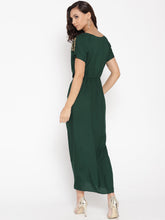 Load image into Gallery viewer, Gold Block Print Front Pleated side cowl dress