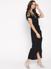 Cargar imagen en el visor de la galería, Gold Block Print Front Pleated side cowl dress