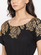 Cargar imagen en el visor de la galería, Gold Block Print Front Pleated side cowl dress