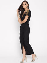 Cargar imagen en el visor de la galería, Gold Block Print Front Pleated side cowl dress
