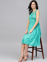 Load image into Gallery viewer, Printed Midi Dress with asymmetric overlap neck