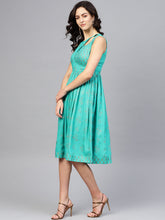 Load image into Gallery viewer, Printed Midi Dress with asymmetric overlap neck