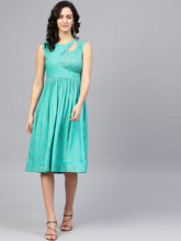 Load image into Gallery viewer, Printed Midi Dress with asymmetric overlap neck