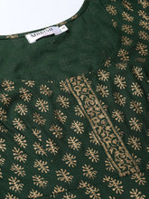 Load image into Gallery viewer, Bell sleeve printed long dress with front drape