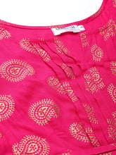 Load image into Gallery viewer, Front neck and waist tucks with baloon sleeve printed dress